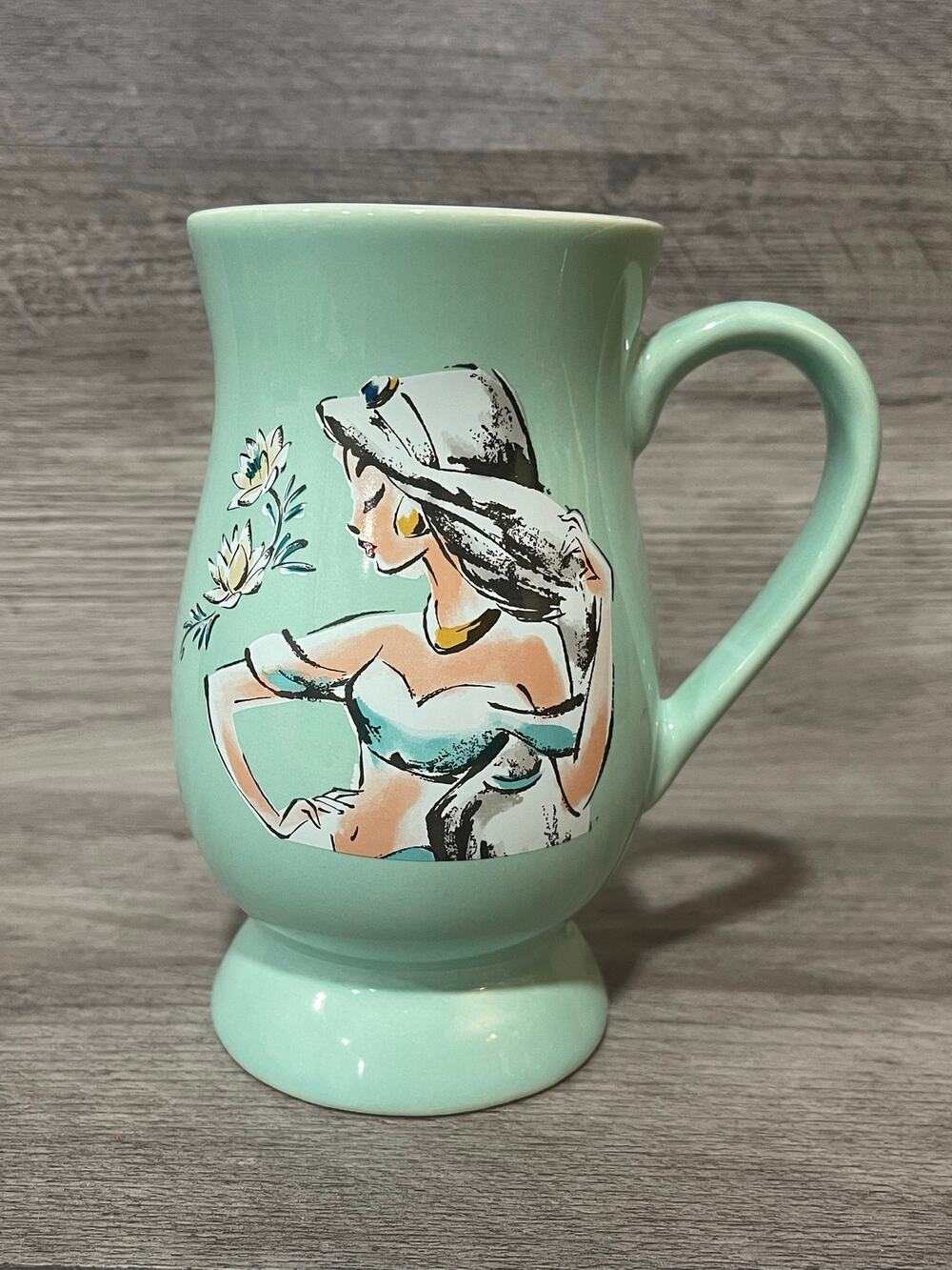 Disney Princess Jasmine Starry Eyes Mug 13 oz Aladdin Mint Green Ceramic